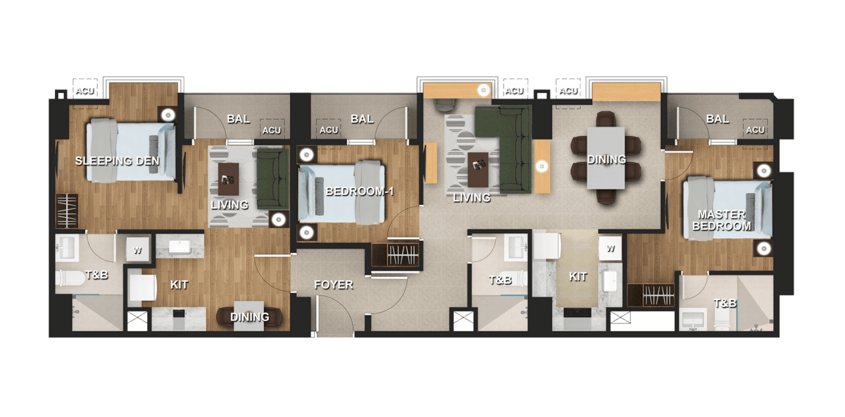 TWO BEDROOM + STUDIO + BALCONY Floor Plan