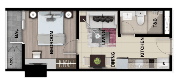 ONE BEDROOM + BALCONY Floor Plan