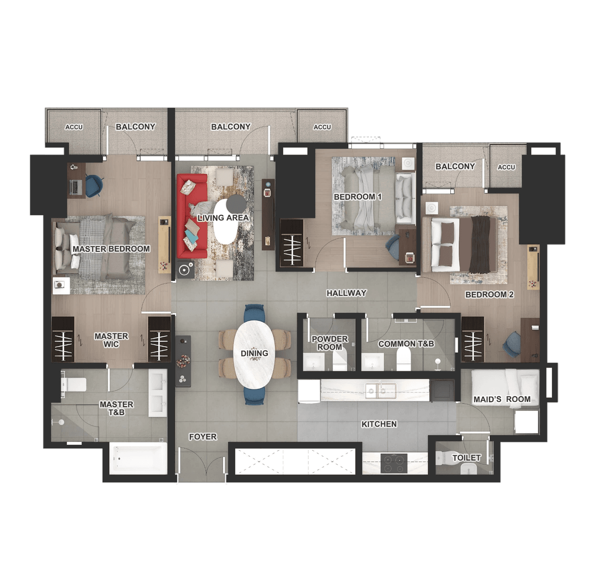 THREE BEDROOM Floor Plan